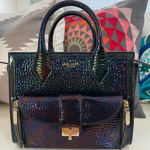 Henri Bendel Iridescent Black Patent Leather Satchel